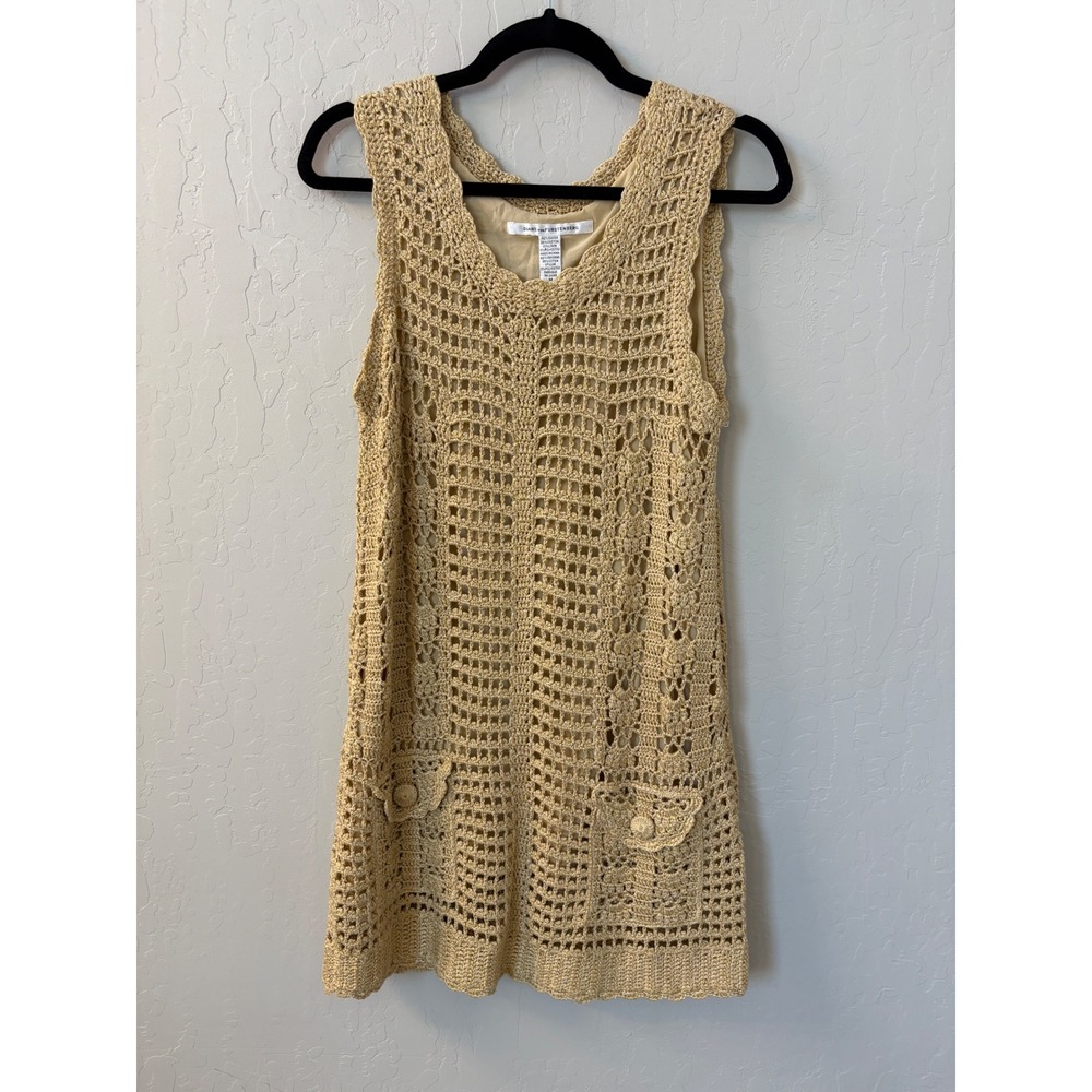 Diane von‎ Furstenberg Zacharie Crochet Knit Mini Party Dress Metallic Gold Sz M